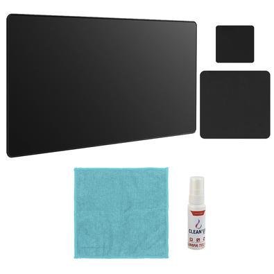 Kit Mouse Pad 43x30cm Apoio Notebook + 20x20cm Com Porta Copos E Kit Limpeza Preto