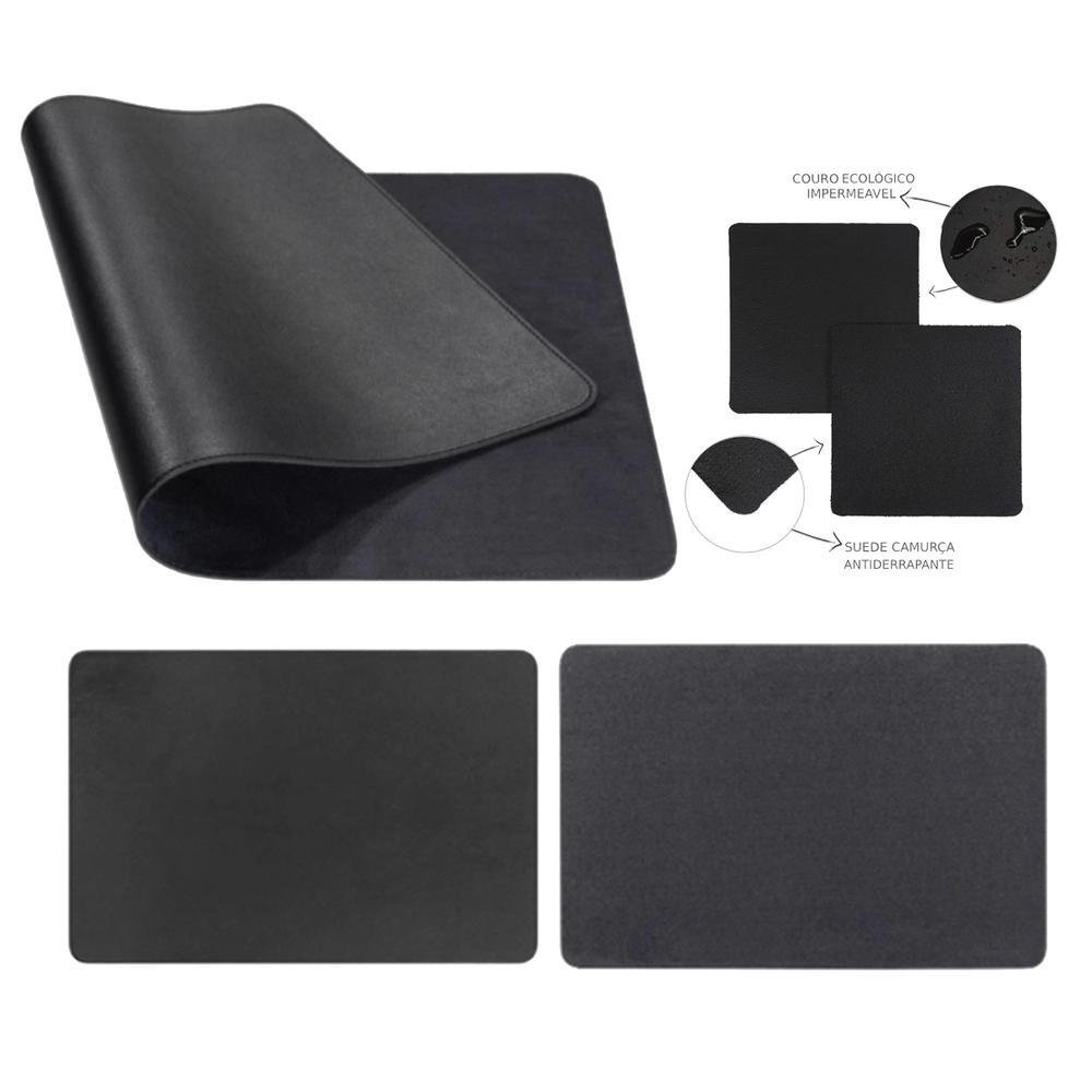 Imagem 2 de 5 do produto Kit Mouse Pad 43x30cm Apoio Notebook + 20x20cm Com Porta Copos E Kit Limpeza Preto