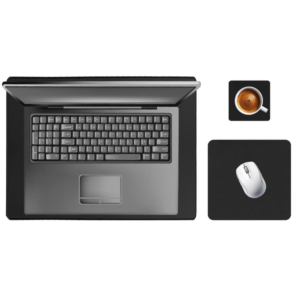Imagem 5 de 5 do produto Kit Mouse Pad 43x30cm Apoio Notebook + 20x20cm Com Porta Copos E Kit Limpeza Preto