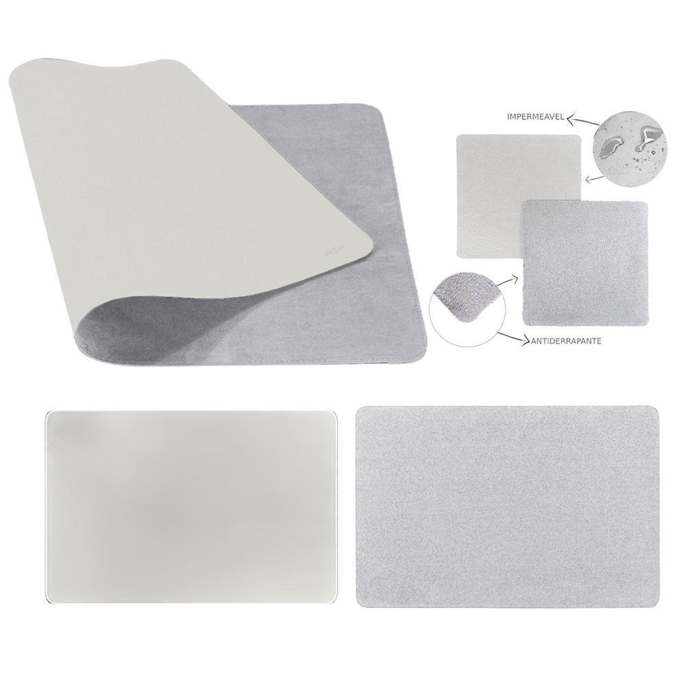 Imagem 2 de 5 do produto Kit Mouse Pad 43x30cm Para Notebook + 20x20cm Com Apoio De Copos E Kit Limpeza Cinza