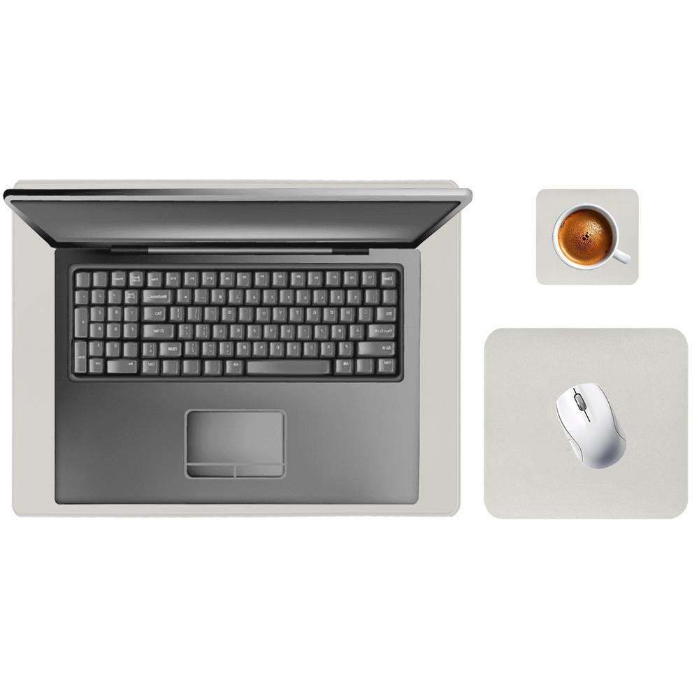 Imagem 5 de 5 do produto Kit Mouse Pad 43x30cm Para Notebook + 20x20cm Com Apoio De Copos E Kit Limpeza Cinza