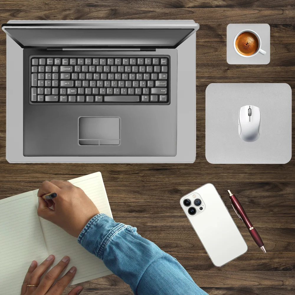 Imagem 2 de 5 do produto Kit Mouse Pad Para Notebook Apoio de Mesa Trabalho Escritório Setup Desk Pad Jogos - Cinza