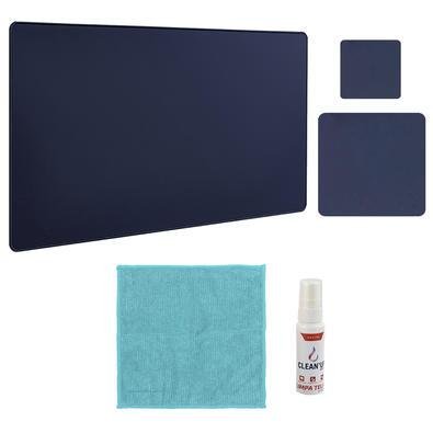 Kit Mouse Pad 43x30cm Para Notebook + 20x20cm Com Apoio De Copos E Kit Limpeza Azul Marinho