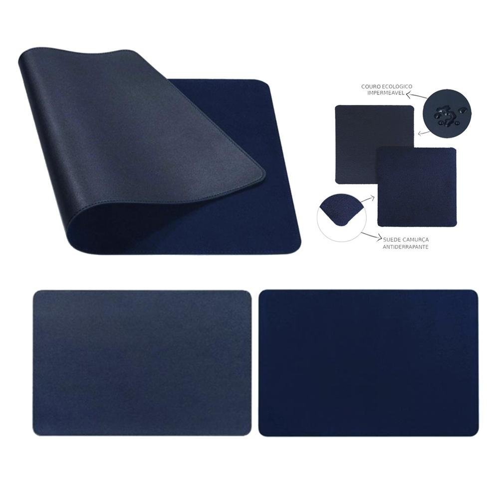 Imagem 2 de 5 do produto Kit Mouse Pad 43x30cm Para Notebook + 20x20cm Com Apoio De Copos E Kit Limpeza Azul Marinho