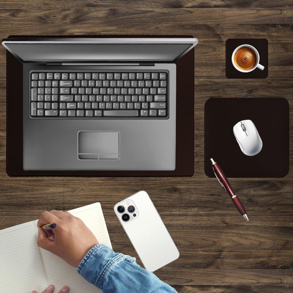 Imagem 5 de 5 do produto Kit Mouse Pad 43x30cm Tapete Protetor De Mesa + 20x20cm, Com Porta Copos