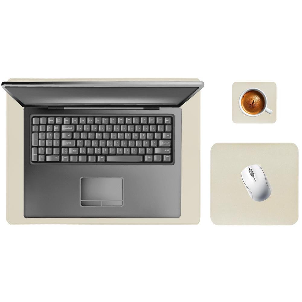 Imagem 4 de 5 do produto Kit Deskpad 43x30cm Notebook E Apoio Mouse 20x20cm + Spray Flanela Limpeza + Porta Copos Palha