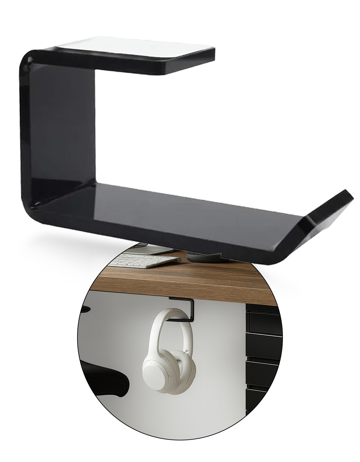 Suporte Gamer Para Fone De Ouvido Acrílico De Mesa Parede Com Fita Dupla Face Preto