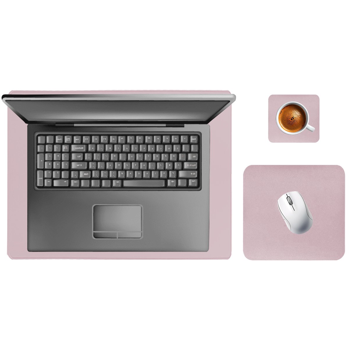 Kit Deskpad Para Mouse Tablet Notebook 43x30cm + 20x20cm + Apoio De Copos Rosa