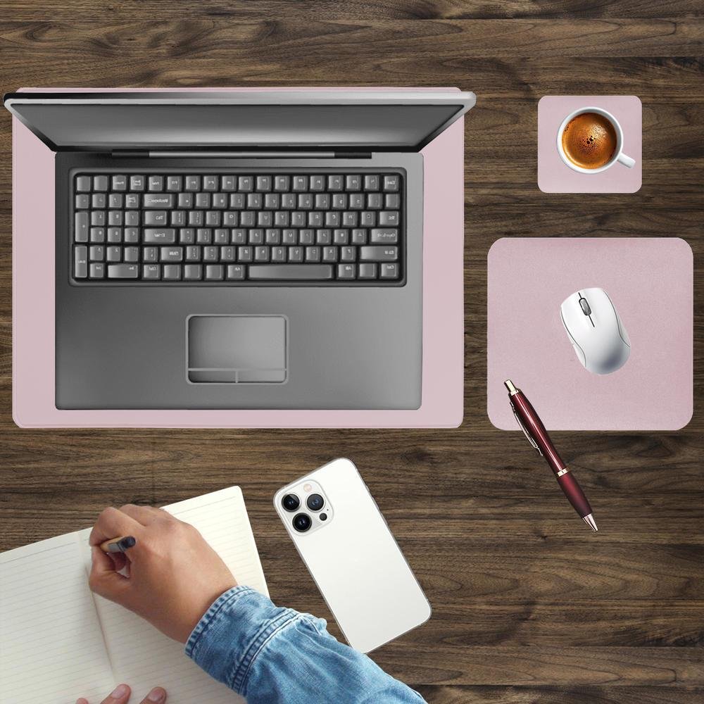Kit Deskpad Para Mouse Tablet Notebook 43x30cm + 20x20cm + Apoio De Copos Rosa