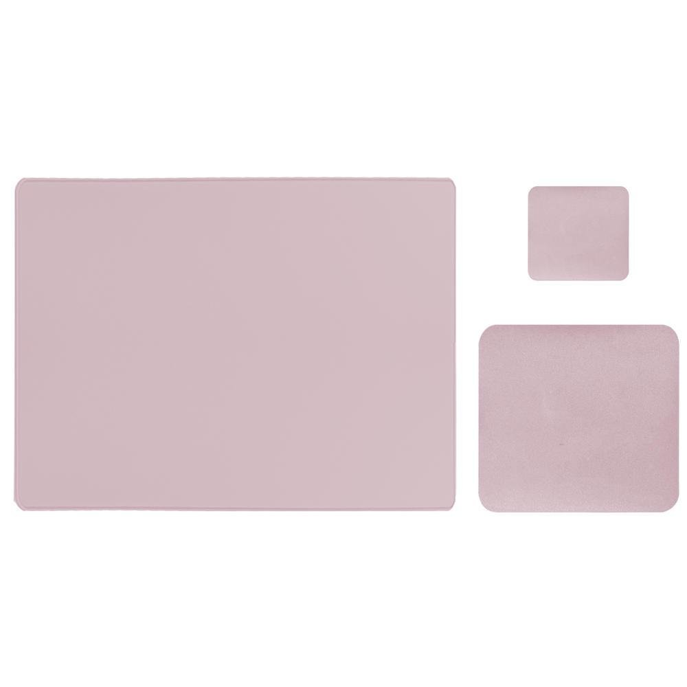 Kit Deskpad Para Mouse Tablet Notebook 43x30cm + 20x20cm + Apoio De Copos Rosa