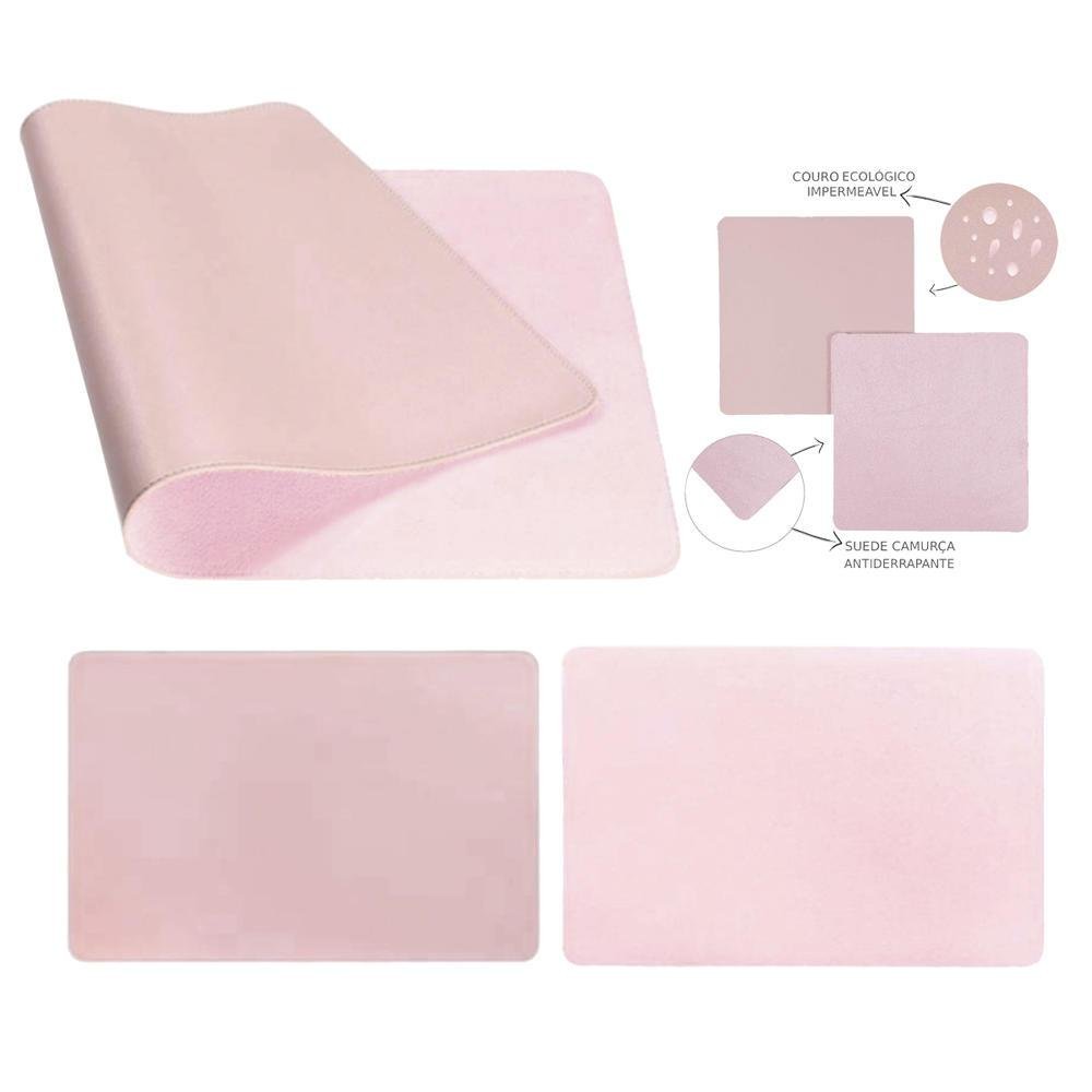 Kit Deskpad Para Mouse Tablet Notebook 43x30cm + 20x20cm + Apoio De Copos Rosa
