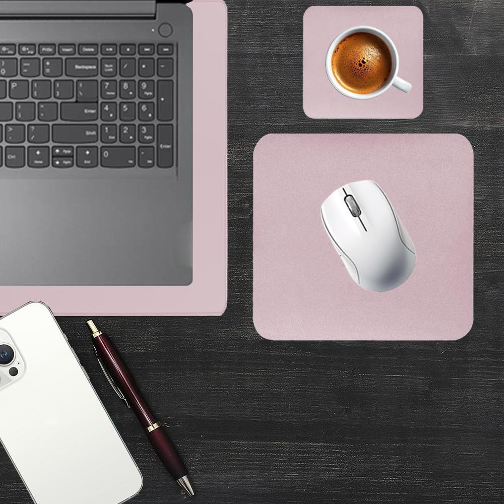 Kit Deskpad Para Mouse Tablet Notebook 43x30cm + 20x20cm + Apoio De Copos Rosa