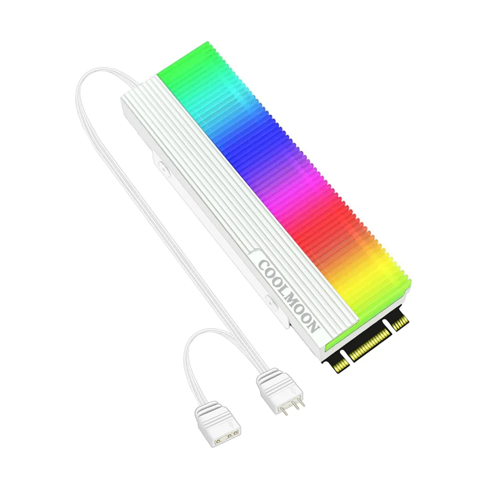 Dissipador de Calor para SSD Nvme, Branco, M.2 (2280), Com LED ARGB, 5v 3 Pinos, Branco, Alumínio
