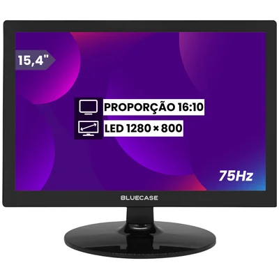 Monitor LED 15.4" Preto Bluecase, Tela Hd 75hz, Resolução 1280 × 800