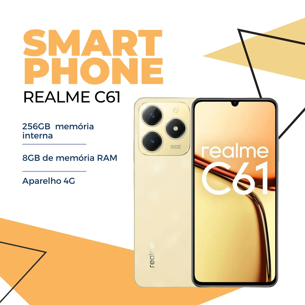 realme C61 本体 イエロー Smartphone Realme C61 Dual Sim, NFC, 128GB, 4GB Ram, Tela 6.74