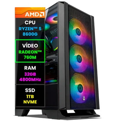 PC Gamer Computador Completo Nolag® Amd Ryzen 5 8600g , Radeon™ Graphics 760m , 32gb Ram , SSD 1TB Nvme , Gabinete RGB