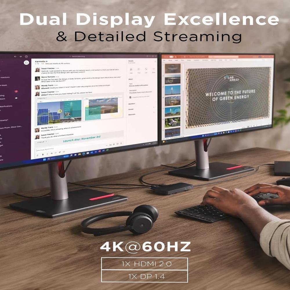 Lenovo USB -C Dual Display Travel Dock - Visão geral e peças