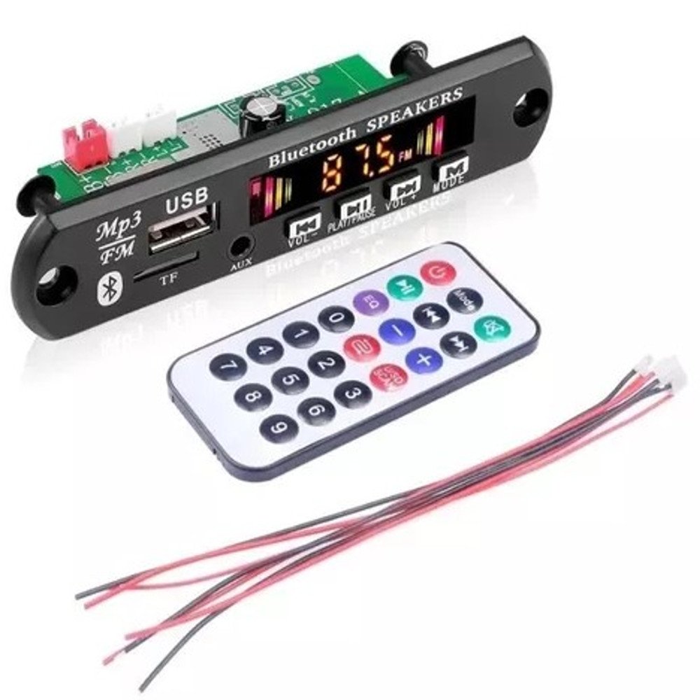 Bluetooth 5.0 Mp3 Player Placa Deco  Rádio Fm Tf Usb 3.5mm Módulo Aux Receptor Amplificador Áudio 12v Com Cont
