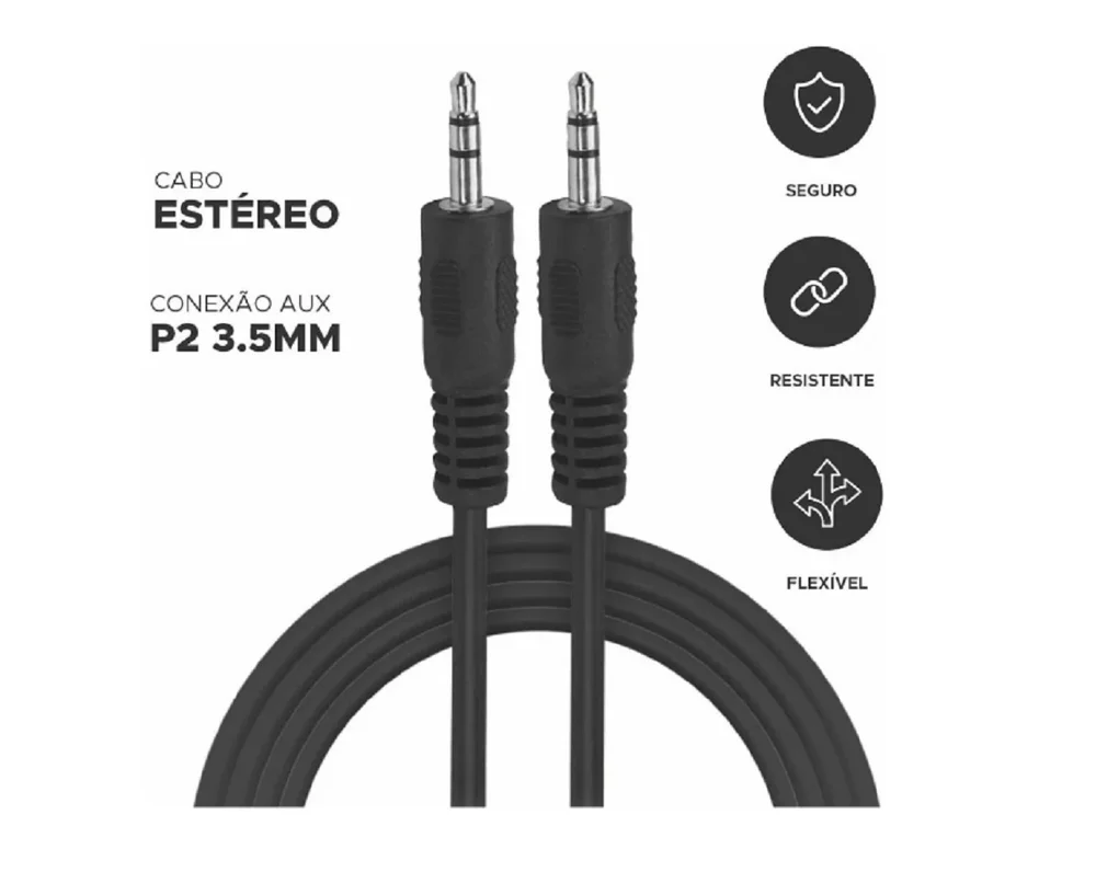 Imagem 2 de 5 do produto Cabo P2 St + P2 St  Pr 1,8m