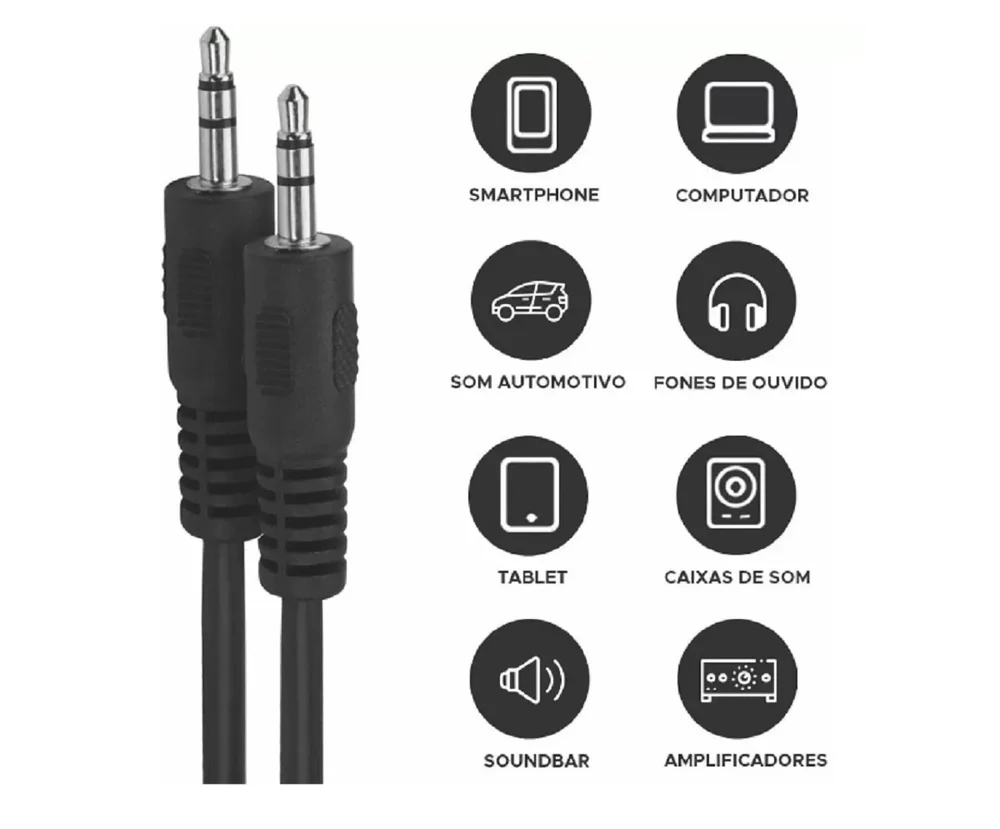 Imagem 5 de 5 do produto Cabo P2 St + P2 St  Pr 1,8m