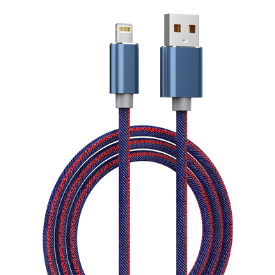 Cabo De Dados De Carregamento Usb De Tecido Jeans Azul  Para Iphone Appacs