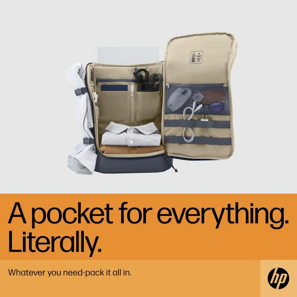 Imagem 4 de 5 do produto Mochila Para Laptop Hp Travel 25l 15,6 " - Leve E Estilosa - Expansível Para 30l - Múltiplos Bolsos, Incluindo Bolso Para Bloqueio De Rfid - Zíperes Com Tr