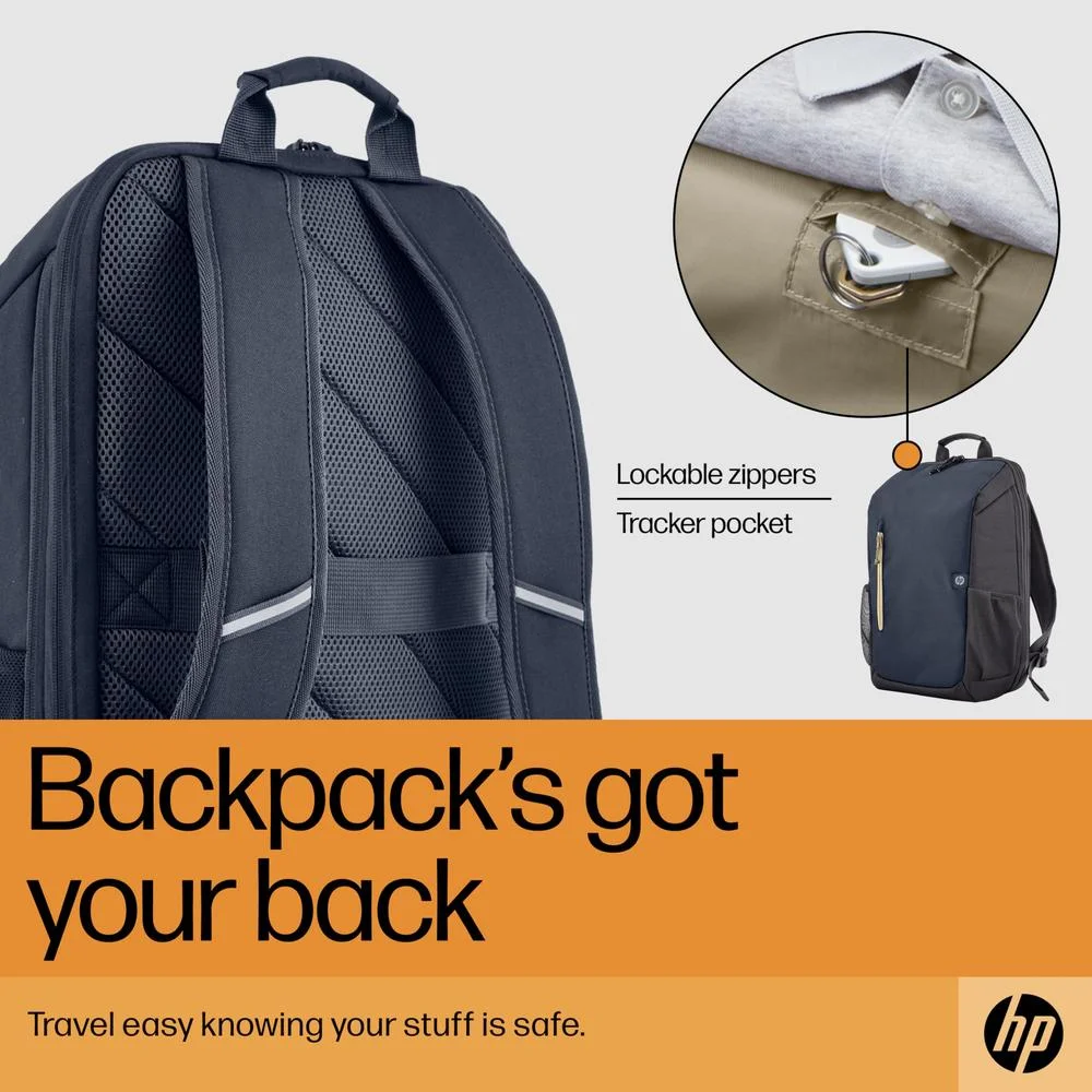 Imagem 2 de 5 do produto Mochila Para Laptop Hp Travel 18l 15,6 " - Leve E Estilosa - Expansível Para 21l - Múltiplos Bolsos - Zíperes Traváveis - Cinza Ferro.