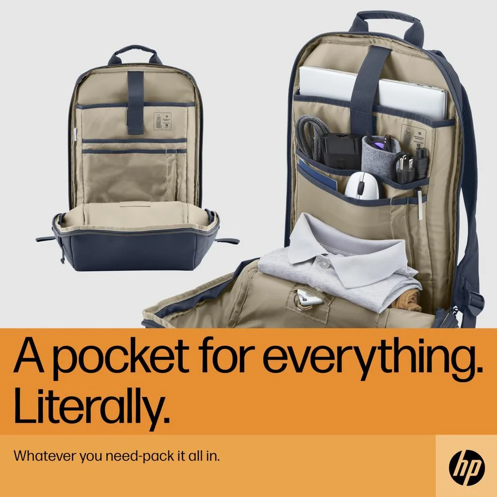 Imagem 5 de 5 do produto Mochila Para Laptop Hp Travel 18l 15,6 " - Leve E Estilosa - Expansível Para 21l - Múltiplos Bolsos - Zíperes Traváveis - Cinza Ferro.