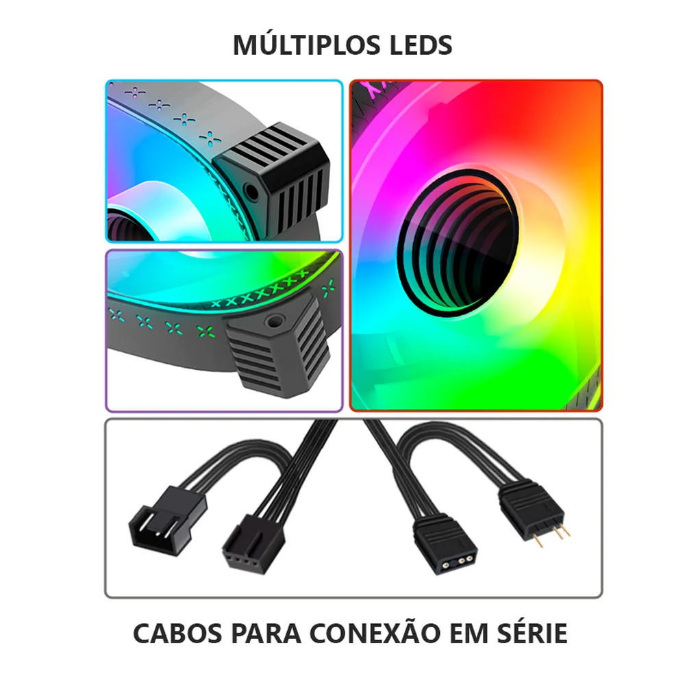 Cooler Fan Reverse Ty1 Led Infinito, Pwm 4 Pinos, ARGB 5v 3 Pinos, 120mm, Preto, Coolmoon CM-TY1-B-R 8