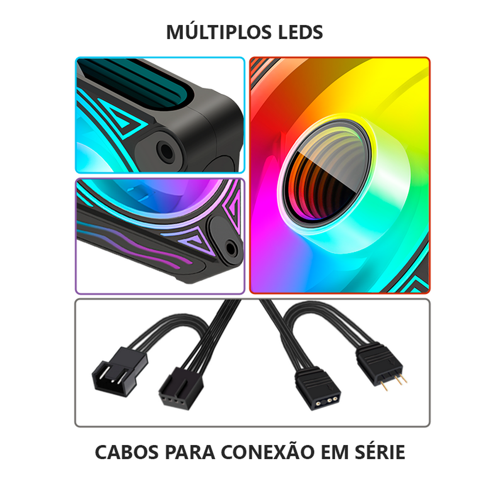Imagem 4 de 5 do produto Cooler Fan Reverso Dm1 Led Infinito, Pwm 4 Pinos, ARGB 5v 3 Pinos, 120mm, Preto, Coolmoon CM-DM1-B-R