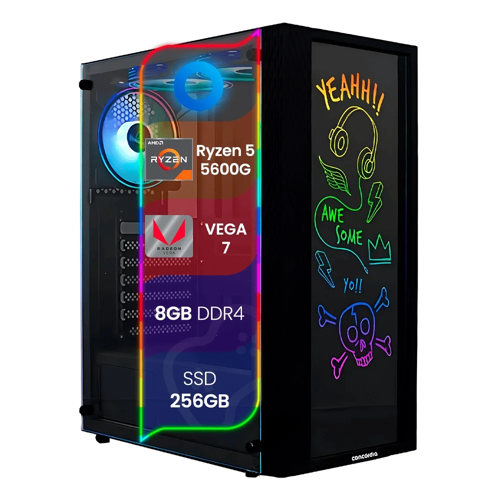 PC Gamer Top Concórdia Processador Ryzen 5 5600g 8GB SSD 256gb Fonte 500w