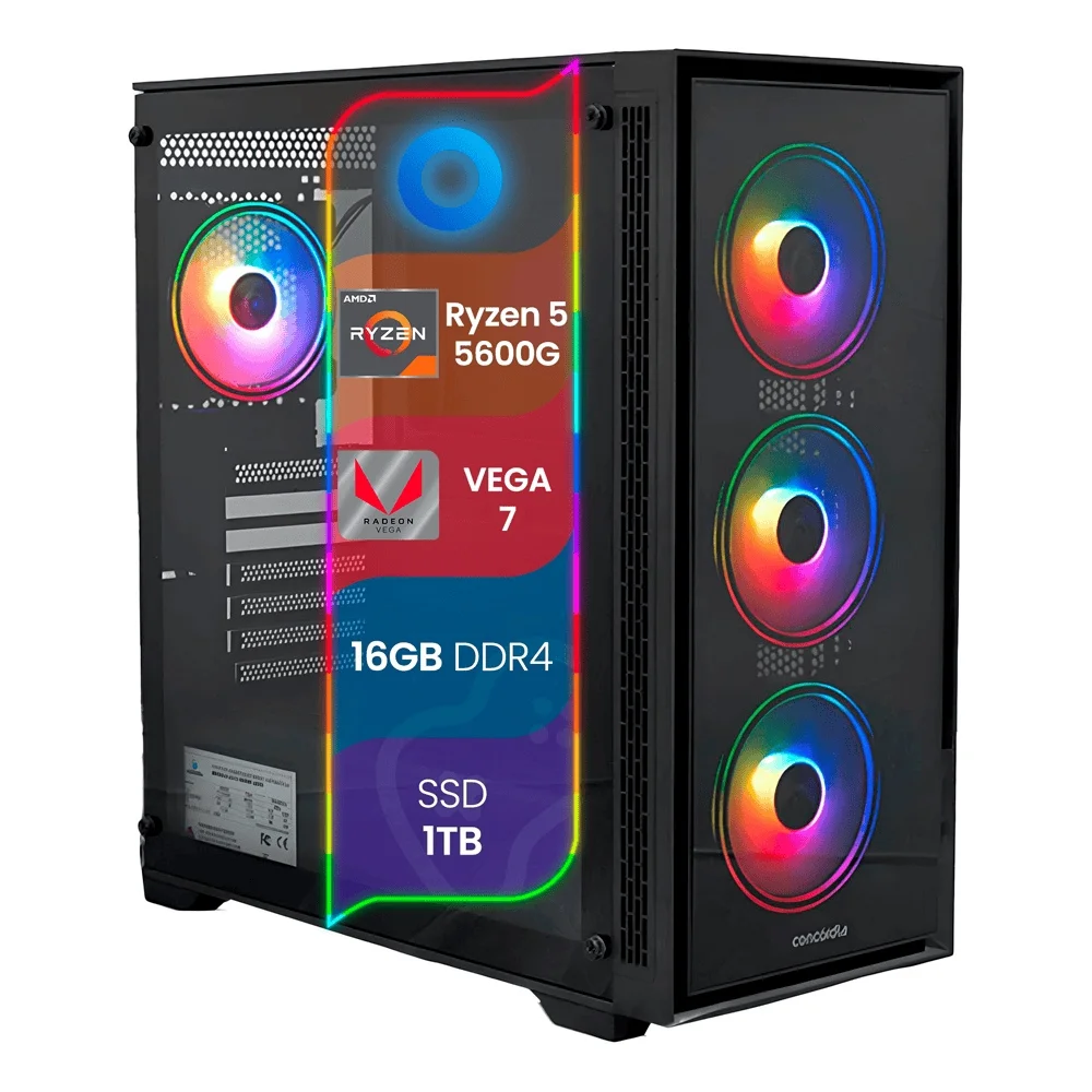 PC Gamer Top Concórdia Processador Ryzen 5 5600g 16gb SSD 1TB Fonte 600w