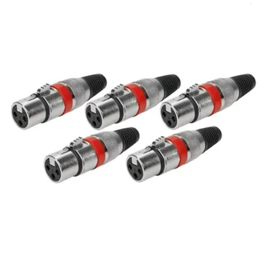 Plug Xlr Cannon Fêmea Profissional Vermelho 5pçs