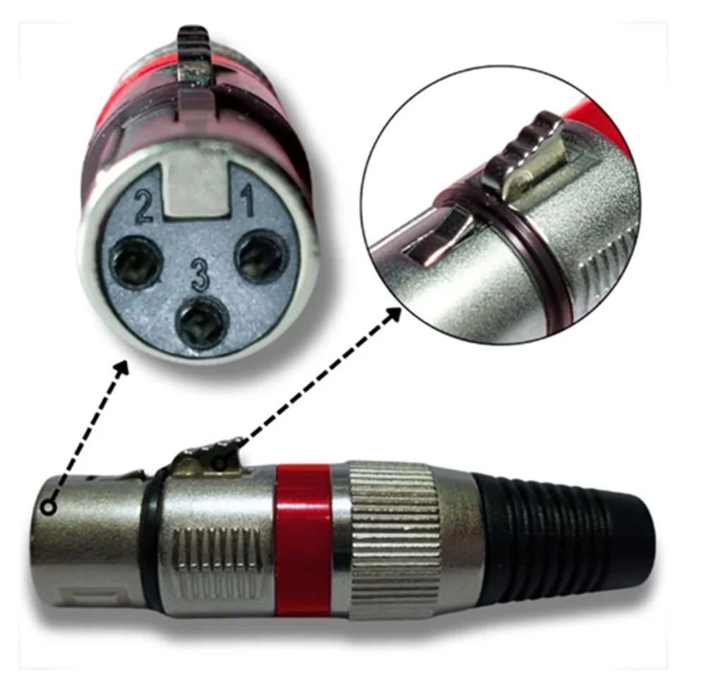 Imagem 2 de 5 do produto Plug Xlr Cannon Fêmea Profissional Vermelho 5pçs