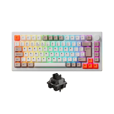 Teclado Mecânico Akko 5075s Steam Engine Abnt2 Switch V3 Cream Black Pro
