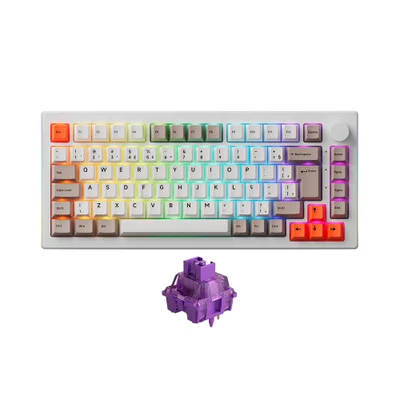 Teclado Mecânico Akko 5075s Steam Engine Abnt2 Switch V3 Lavender Purple Pro