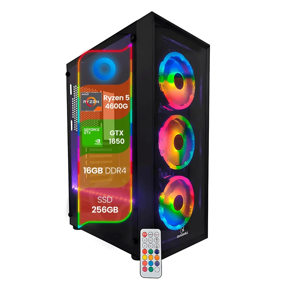 PC Gamer Top Concórdia Processador Ryzen 5 4600g 16gb SSD 256gb Placa 1650 Fonte 600w