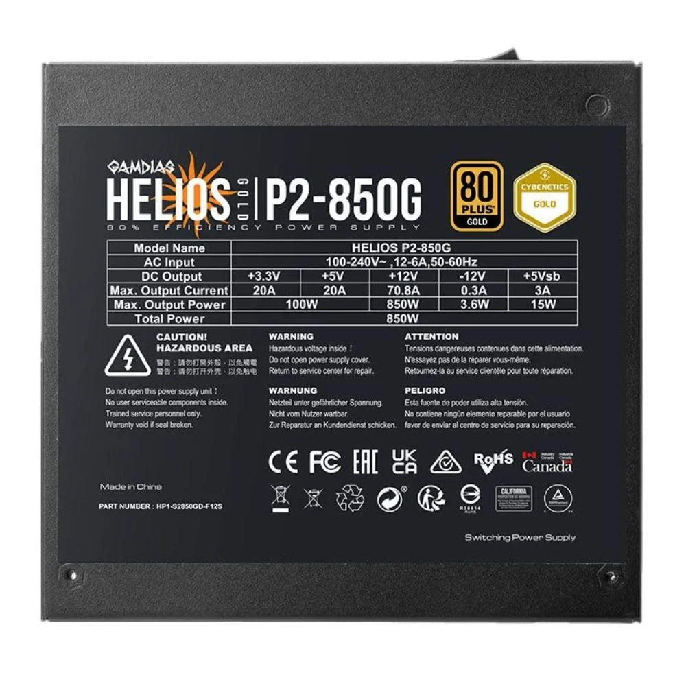 Imagem 4 de 5 do produto Fonte Gamdias Helios P2-850g 850w Atx 3.0 PCie 5.0 80 Plus Gold Helios-p2-850g