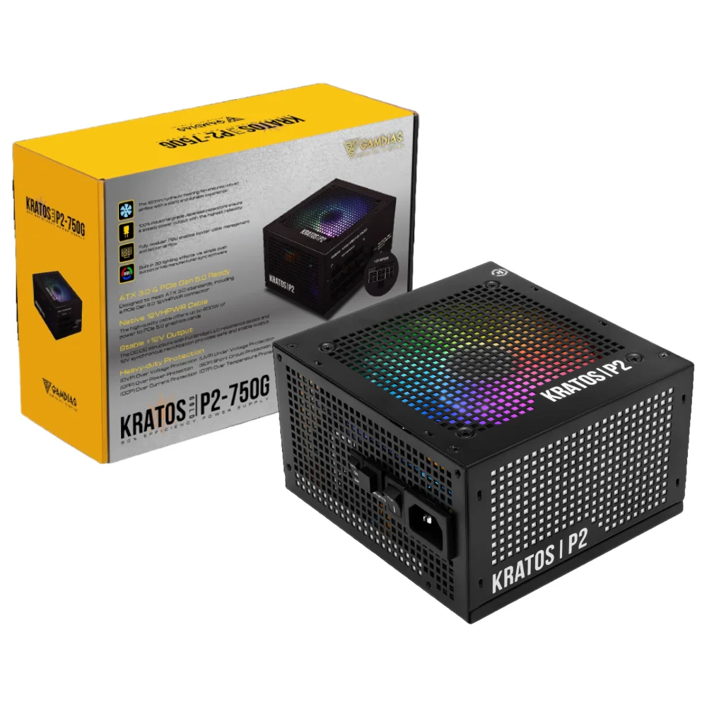 Fonte Gamdias Kratos P2-750g RGB 750w Pfc Ativo 80 Plus Gold P2-750 (l.a.).