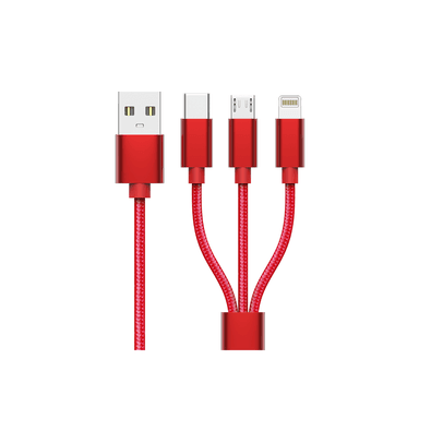 Cabo Celular Aluminio+nylon Tipo Kit 3 Em 1 Vermelho 1,2 Mt Appacs Ap03861