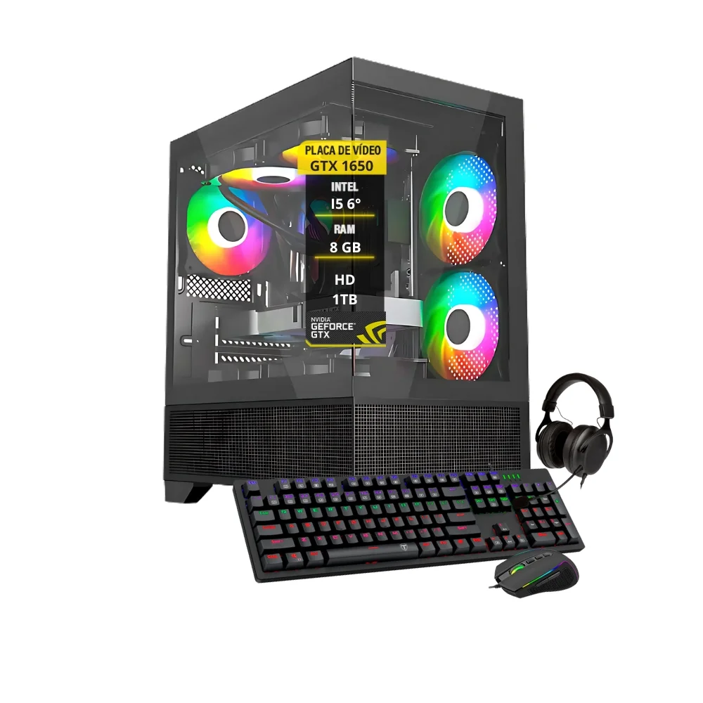 PC Gamer I5-6400T, 8GB RAM, Placa GTX 1650, HD 1TB + SSD 240GB