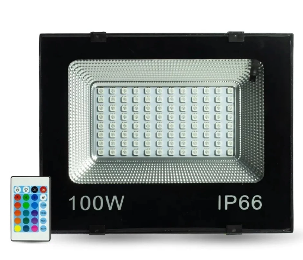 Refletor Holofote LED 100w Cores RGB C/ Controle Remoto