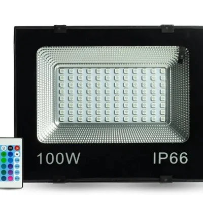 Refletor Holofote LED 100w Cores RGB C/ Controle Remoto