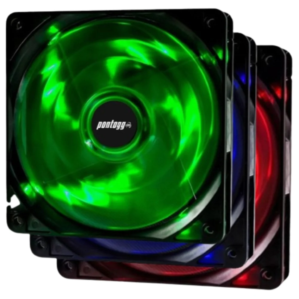 Kit 4 Cooler Fan Pontogg Basic Verde 4 LEDs Para Gabinete 120mm X 120mm 6