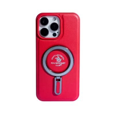 Capa De Telefone Polo Couro Compatível Com Iphone Cor:vermelho;modelo:ip 15 Pro.