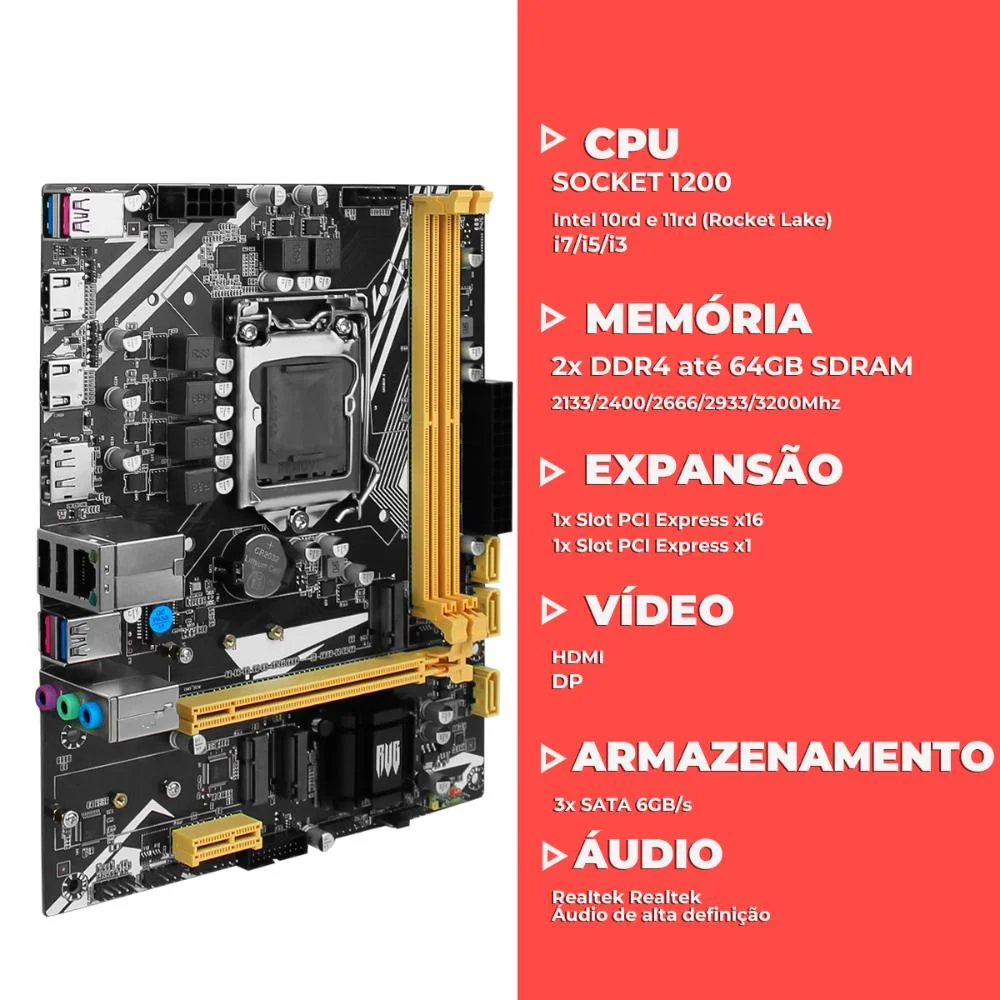 Placa Mãe LGA  1200 H470 Ddr4 Intel 10/11rd Gen I7/i5/i3 HDMI. 5