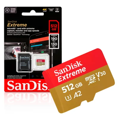 Cartão De Memoria 512gb Micro Sd Cl10 190mb/s Leit Extreme Sdsqxav-512g-gn6ma Sandisk