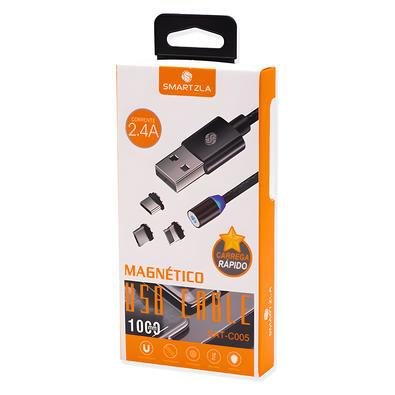 Cabo Magnético Usb Smartzla Sat-c005 Entradas Usb-c/v8/lightning 2.4a Carregamento Rápido