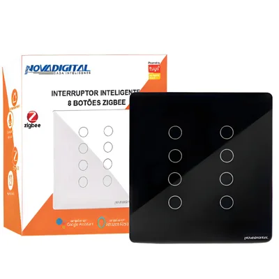Interruptor Inteligente Zigbee Novadigital 8 Teclas Botões Touch Compatível Com Tuya Smart Life Alexa Google Preto