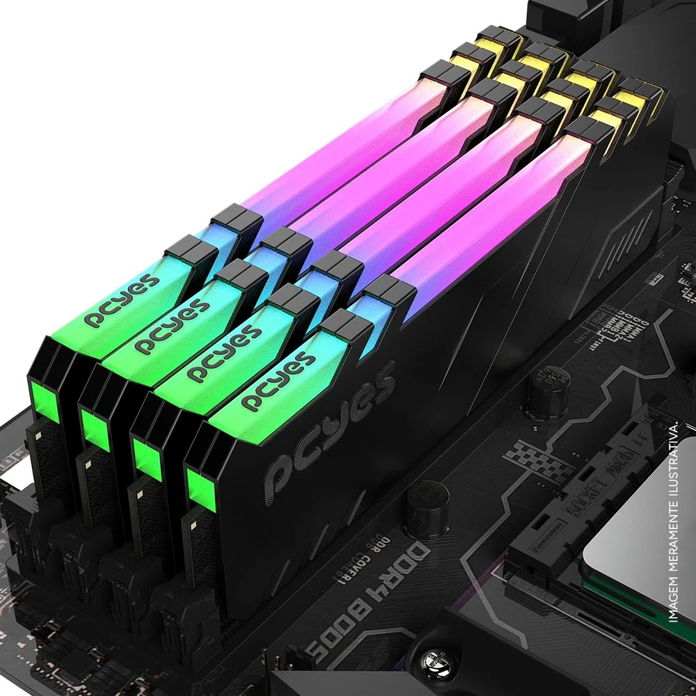 Imagem 5 de 5 do produto Memoria Gamer PCyes Udimm 16gb Ddr4 3200mhz Black Com RGB.